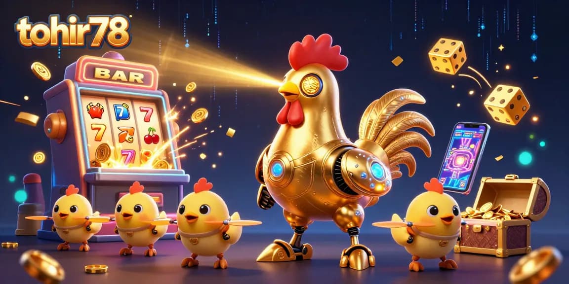 Masukkan ke dalam permainan dengan tohir78, lihat simbol jackpot dan robot emas yang dinamis.