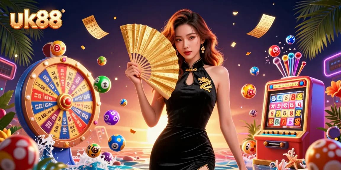 Engage with exciting lottery gameplay at uk88 featuring vibrant balls and elegant casino elements.