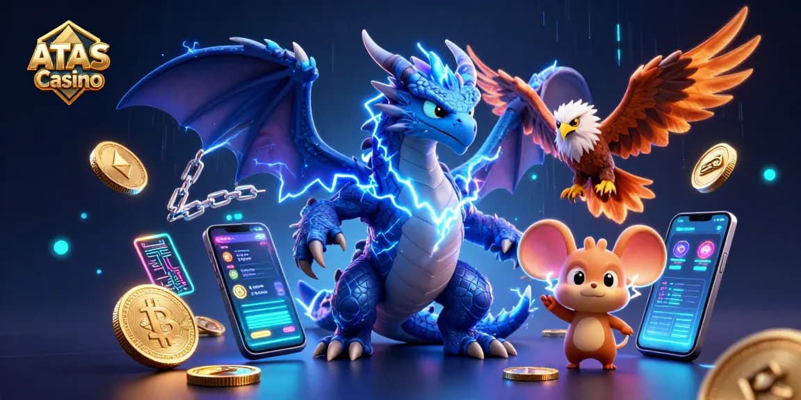 Engage with ATAS Casino through this dynamic 3D illustration showcasing stellar gaming elements and characters.
