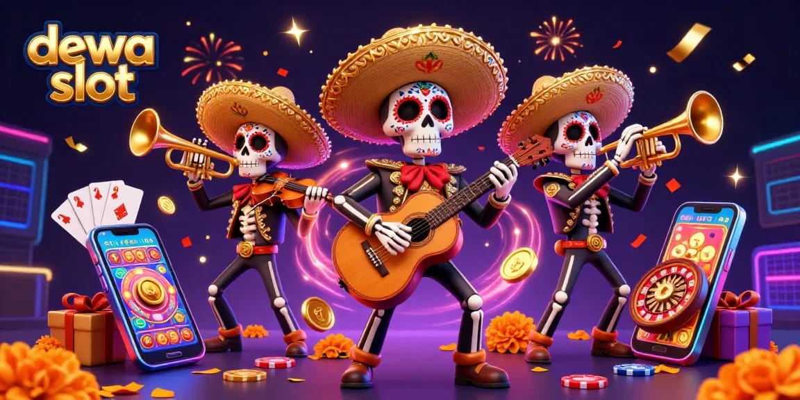 Engage with the exciting dewa slot experience featuring vibrant mariachi band and thrilling casino elements.