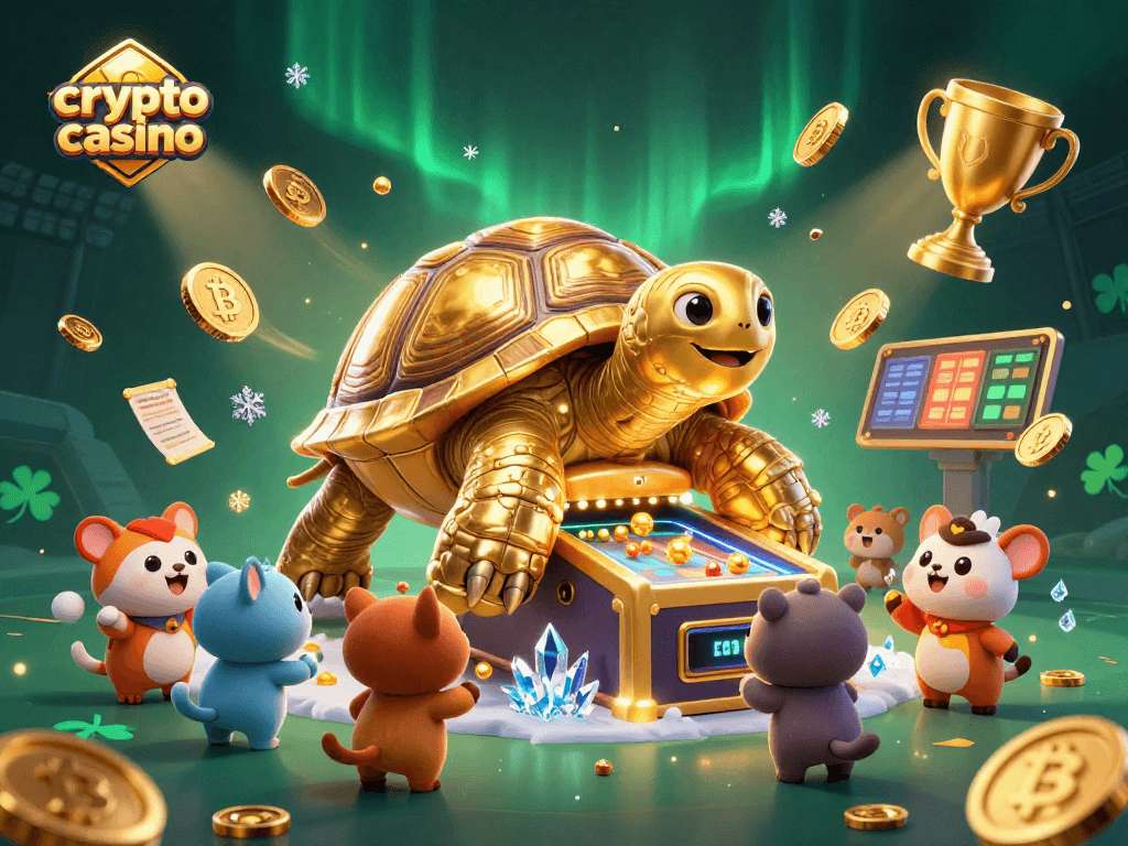 Experience the excitement of crypto casino gaming with dynamic crypto elements and vibrant characters.