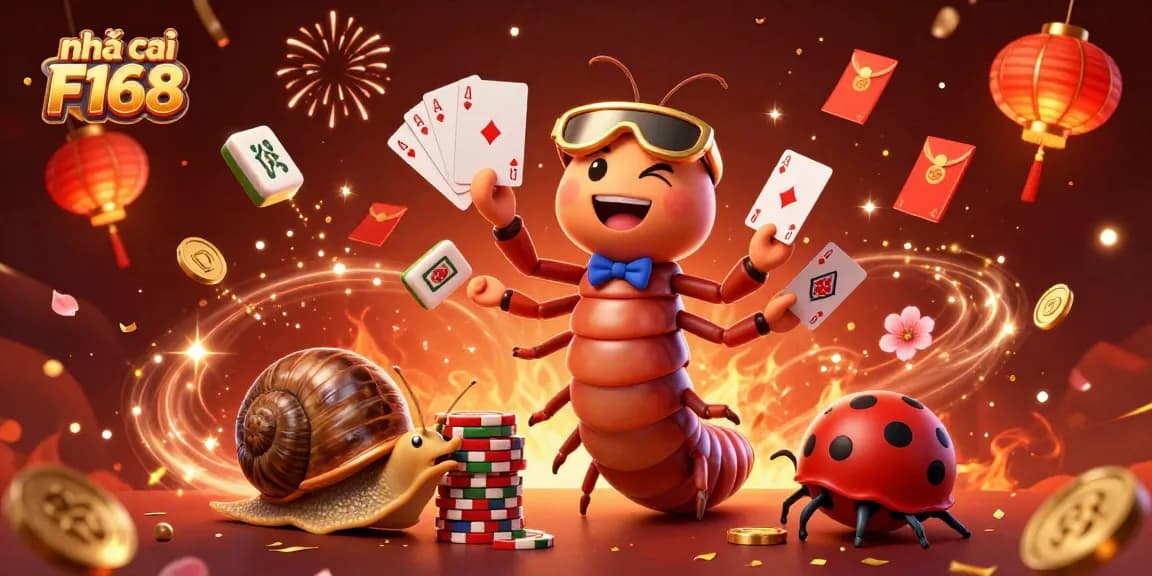 Experience the thrill at nhà cái F168 with an exciting 3D casino scene featuring dynamic characters and vibrant game elements.
