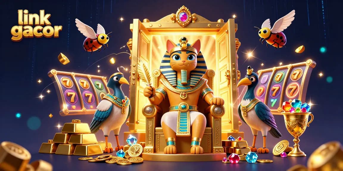 Experience the thrill of link gacor in this vibrant casino scene featuring ancient Egyptian themes and dynamic game elements.