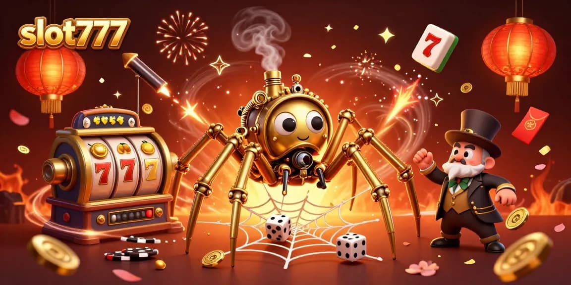 Engage in slot777 excitement with a steampunk spider and dynamic game elements.