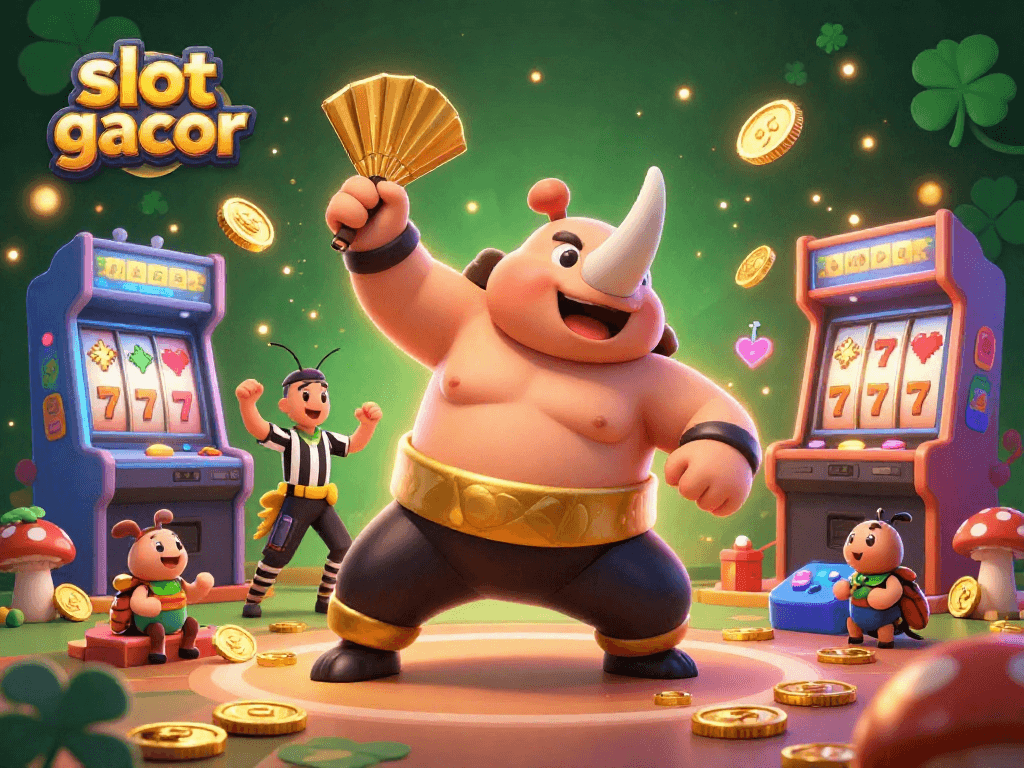Experience exciting gameplay in slot gacor with vibrant beetle champions amidst colorful arcade elements.