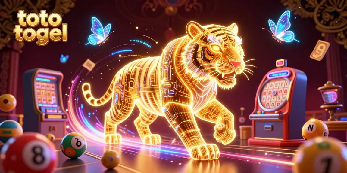 Engage in lottery games with the vibrant toto togel scene featuring golden tiger energy in a digital casino.