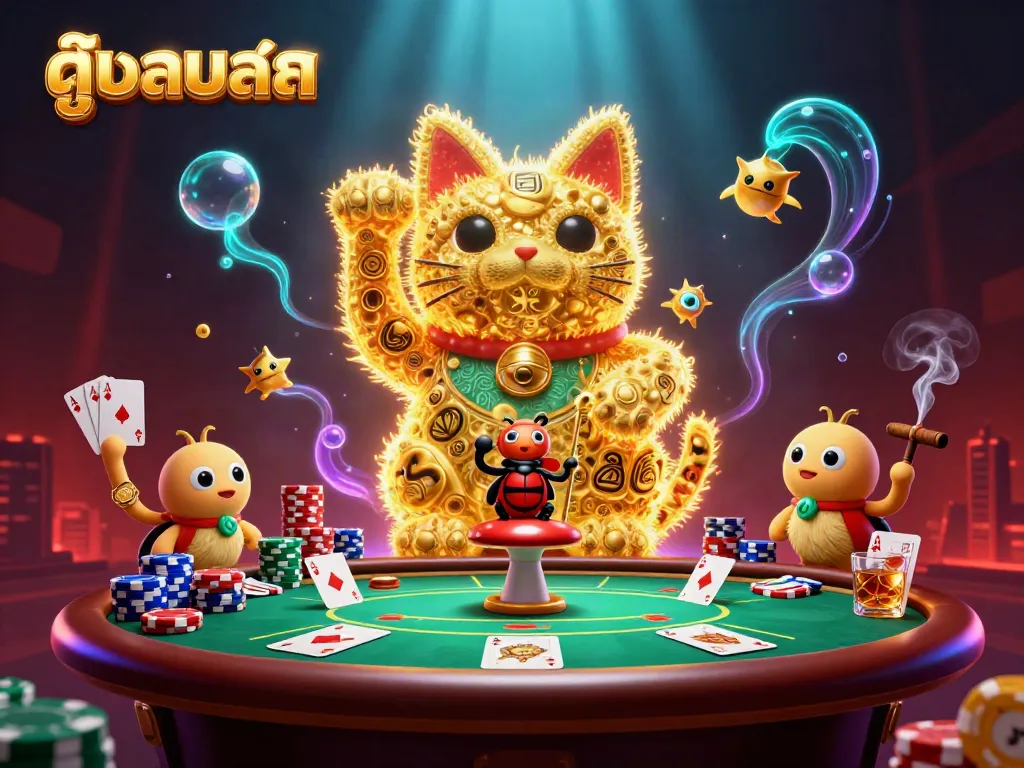 Experience a vibrant scene of ดูบอลสด showcasing a lucky cat made of golden fireflies, delivering online gambling excitement.