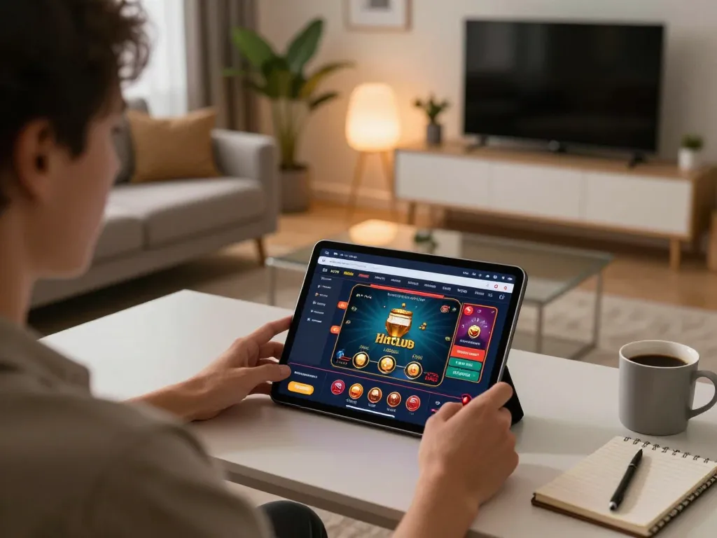 Các chiến lược của người chơi tham gia thắng với giao diện ứng dụng casino trực tuyến Hitclub hiển thị trên máy tính bảng.