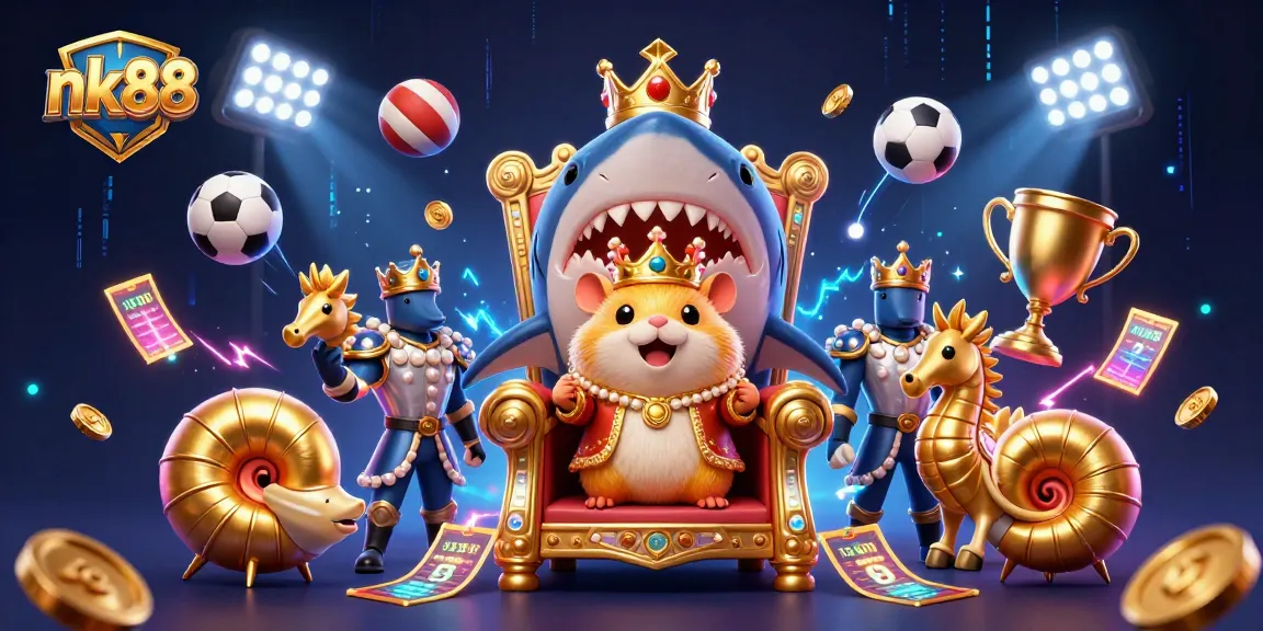 Experience thrilling action with nk88's vibrant casino illustration showcasing a dynamic scene of gaming elements and characters.