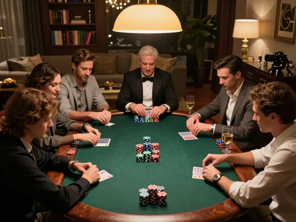 Players engaged in a strategic poker game at home, showcasing 88aa card dynamics and competition.