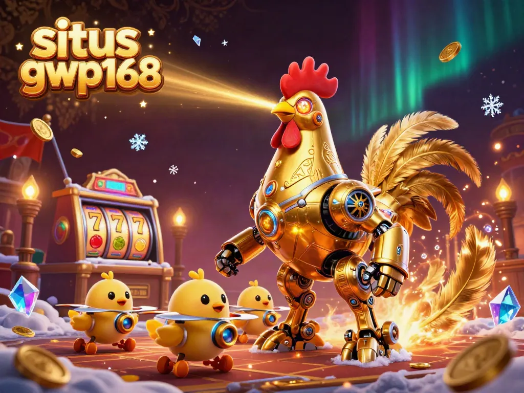 Permainan hari ini di situs gwp168, dengan robot ayam emas dan koin emas bertebaran.