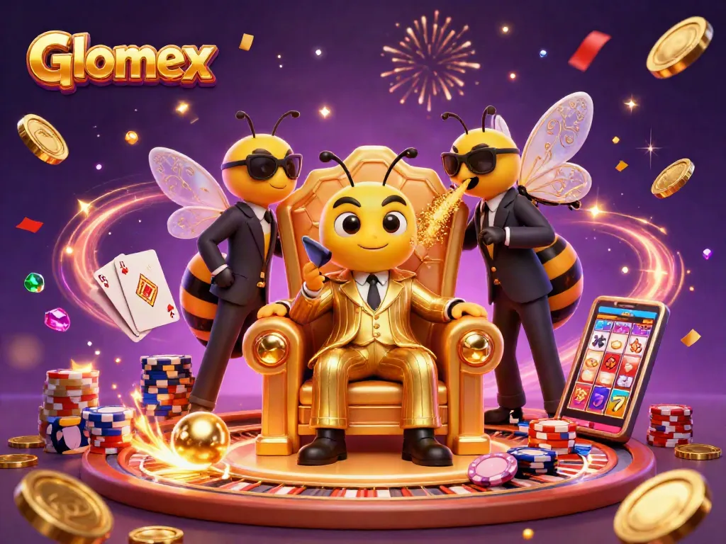 Glomex brings thrills with a vibrant casino scene featuring a bumblebee mob boss and dazzling game elements.