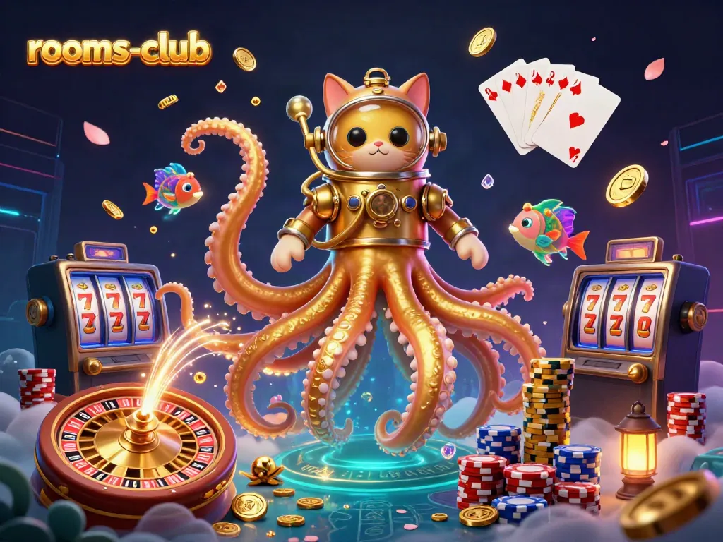 Raih kemenangan di rooms-club dengan ilustrasi kasino yang penuh warna dan elemen menyeramkan.