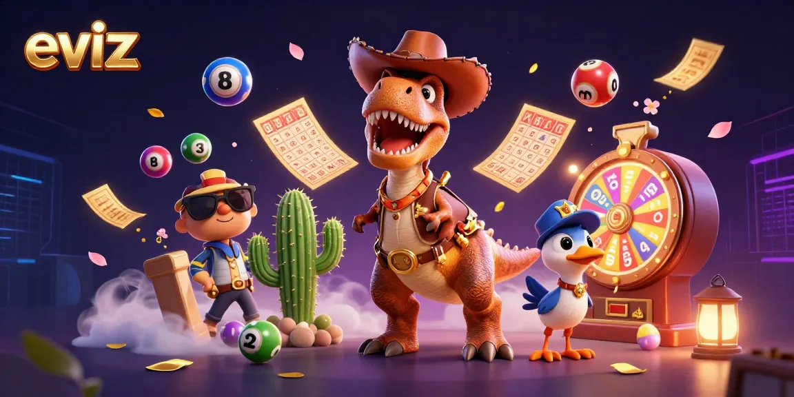 Eviz showcases dynamic lottery excitement with colorful elements and engaging characters in a vibrant casino scene.
