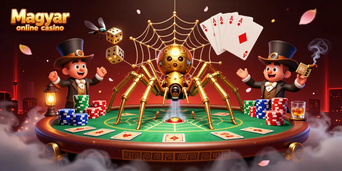 Magyar online casino legjobb online játékait bemutató színes, 3D illusztráció.
