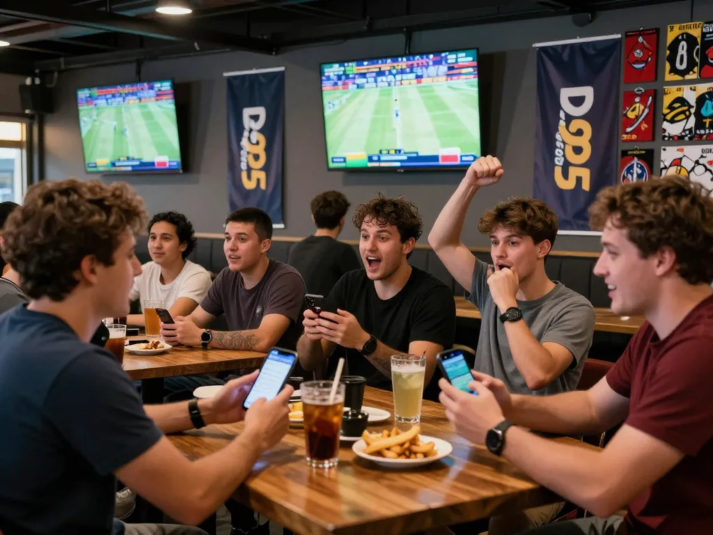 Fans engaged in god55 sports betting while celebrating wins at a lively sports bar