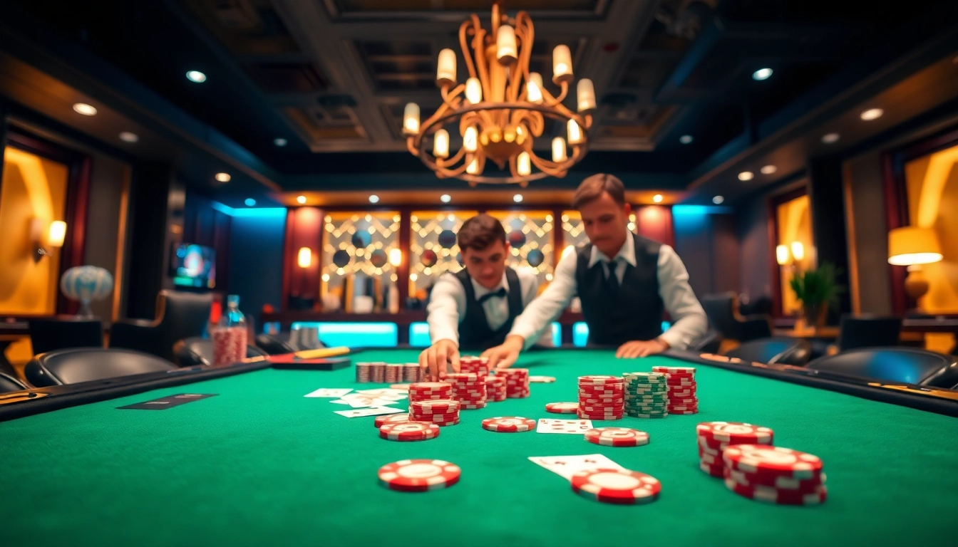Spannende casinospielen an einem eleganten Spieltisch mit Chips und Karten