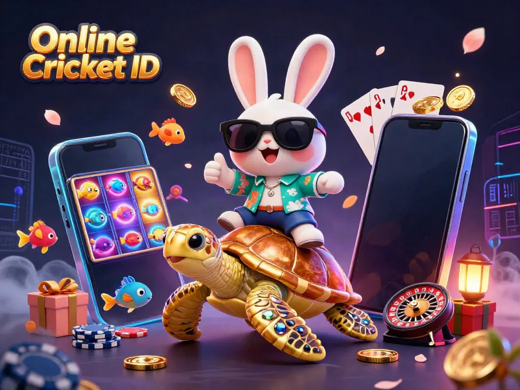 Experience thrilling betting with Online Cricket ID through dynamic visuals of joyful characters and casino elements.