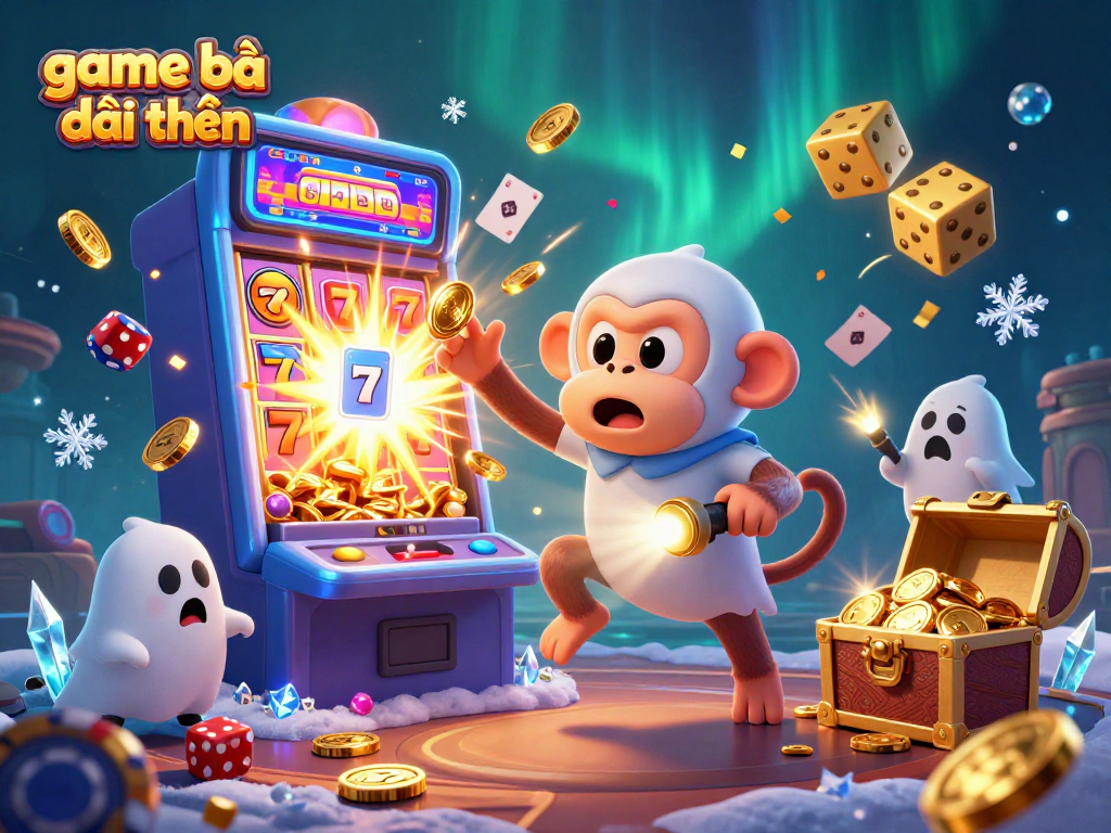 Experience exciting game bài đổi thưởng with lively casino elements and a mischievous monkey in a rich 3D illustration.
