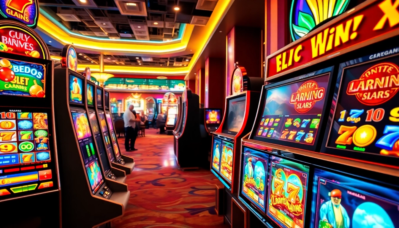 Slot Game yang mengasyikkan dan berwarna-warni di lingkungan kasino yang ramai.