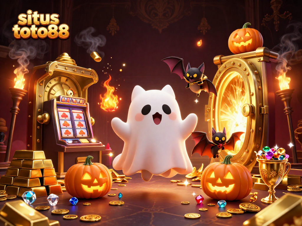 Experience thrilling fun at situs toto88 with a magical casino scene featuring a ghost cat and treasure.