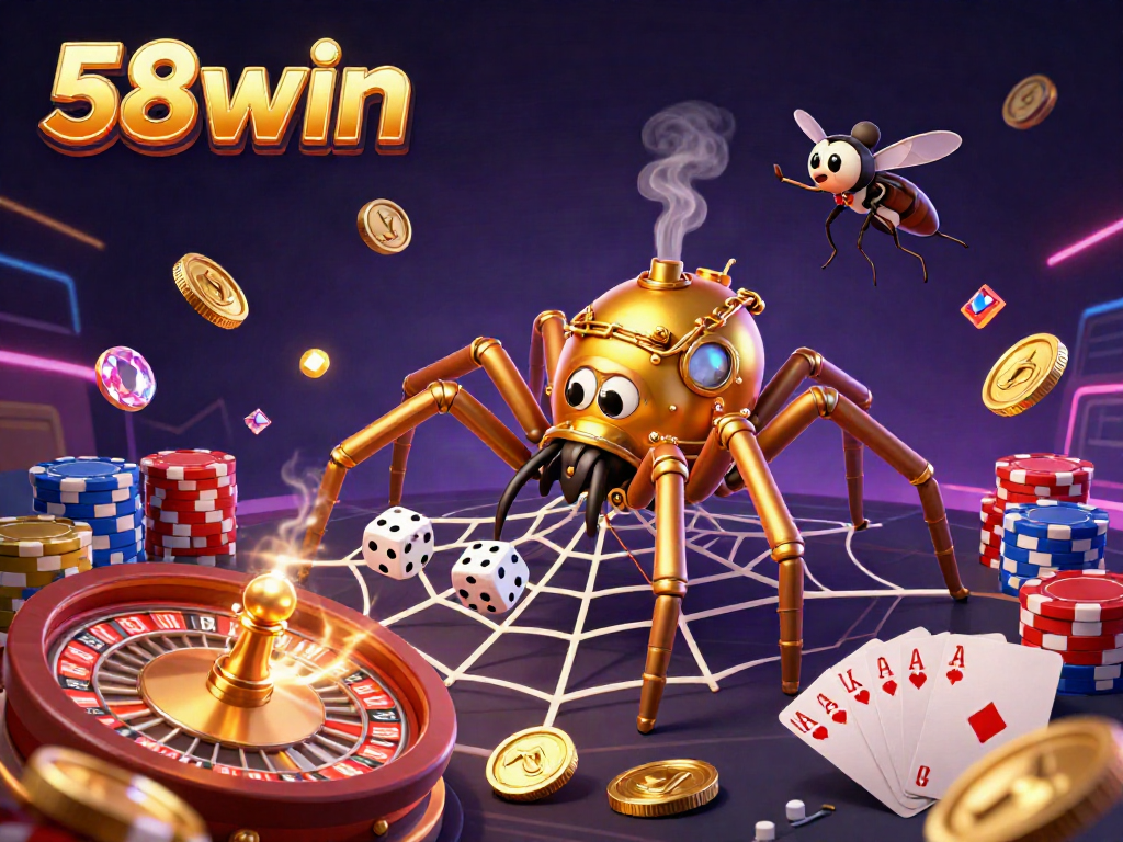 Engage with thrilling 58win casino games showcasing mesmerizing golden spider and vibrant poker elements.