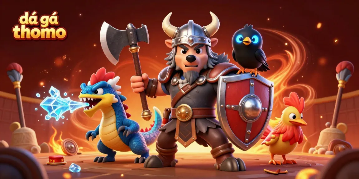 Experience exhilarating đá gà thomo action with fierce warriors and arena elements in a vibrant 3D scene.