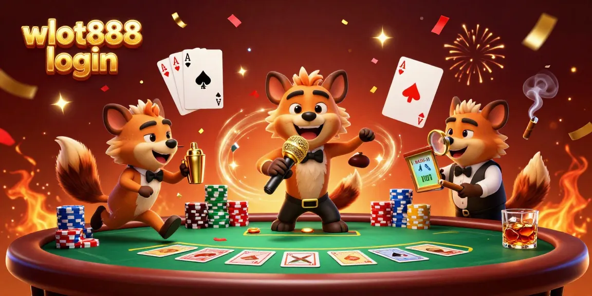 Gambarkan wslot888 login dalam suasana kasino dengan hyena dan elemen permainan menarik.