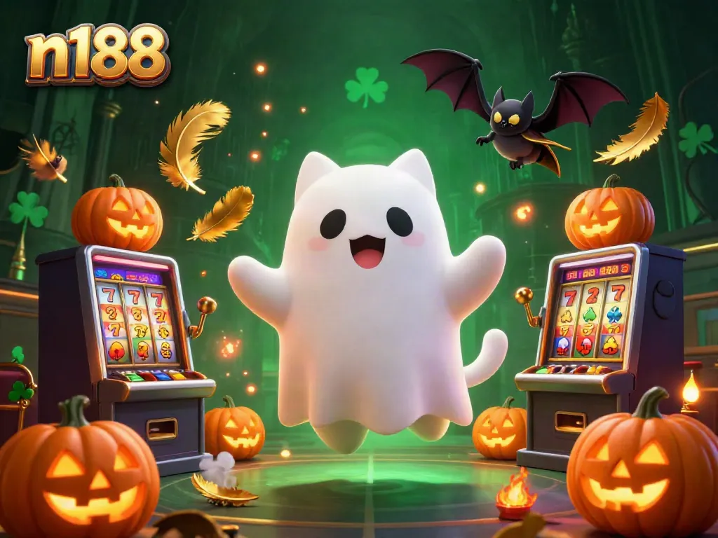 Experience thrilling fun with n188 at a haunted casino mansion featuring a ghost cat and vampire bat.