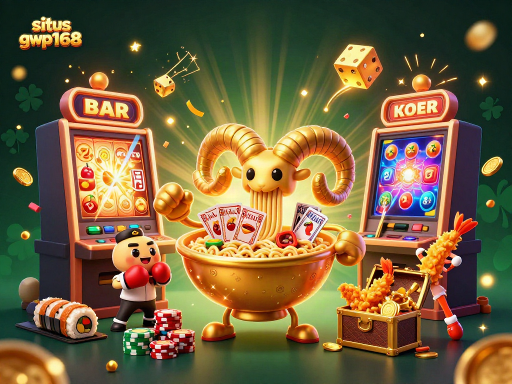 Rasakan pengalaman judi seru di situs gwp168 dengan ilustrasi permainan slot dan karakter unik.