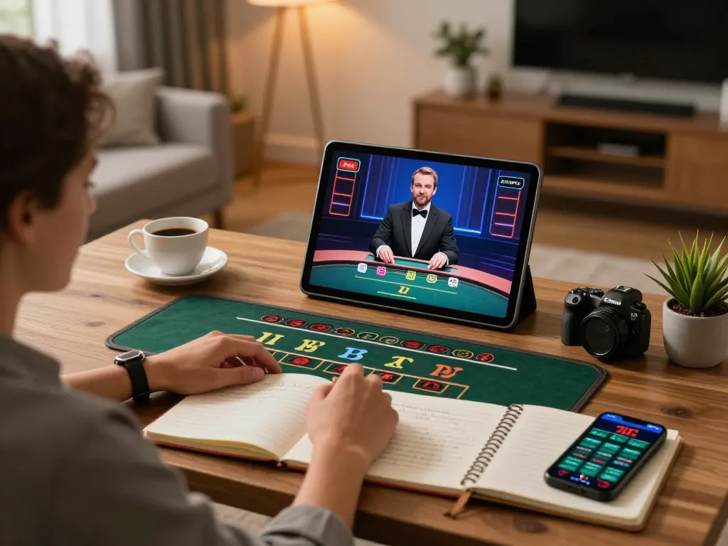 Engaging in live dealer blackjack on gameradar app at home with a stylish tablet setup.