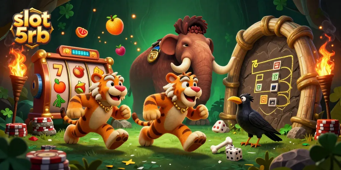 Spin the reels at slot 5rb stations with engaging characters at a lively prehistoric casino.
