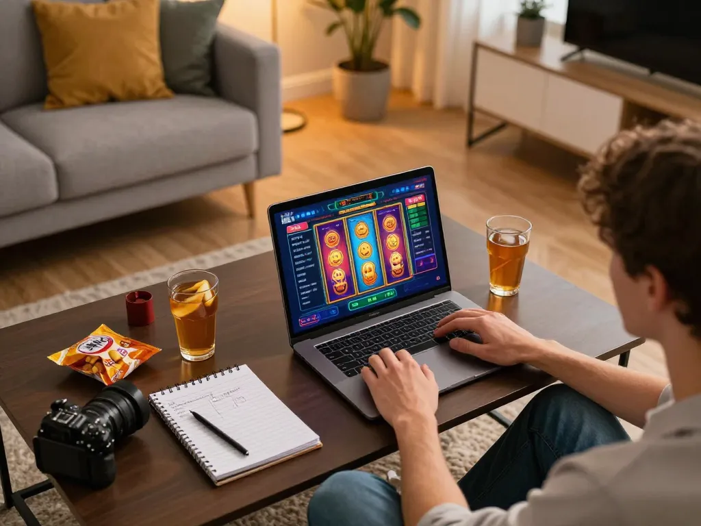 Person enjoying Jilipinas online casino on a laptop in a cozy home setting, engaging in strategic gameplay