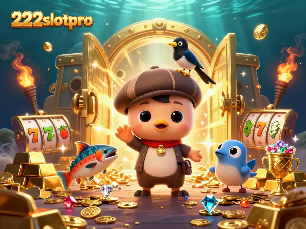 Gamer mengumpulkan kemenangan di slot 222slotpro yang dihiasi dengan kekayaan emas dan harta karun.