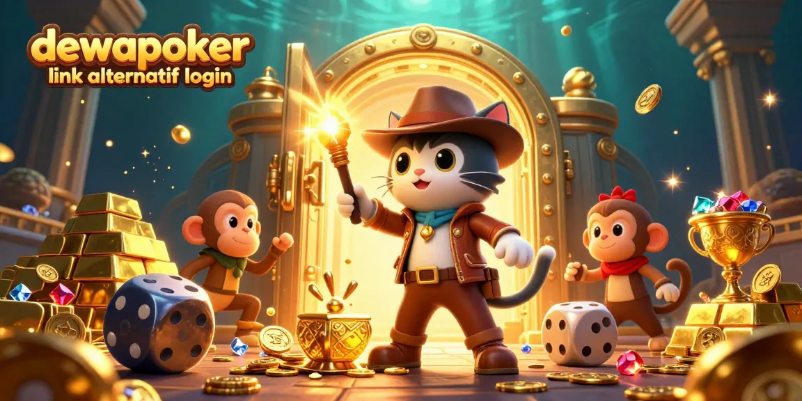 Play poker and win big with dewapoker link alternatif login, featuring vibrant treasure and characters in action.