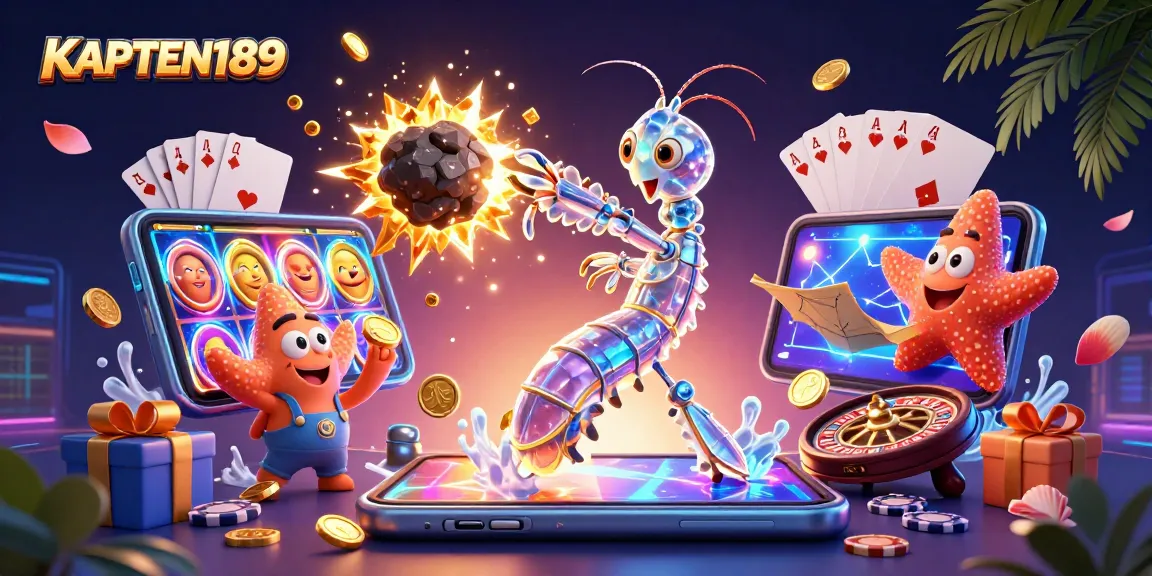 KAPTEN189 menampilkan samurai mantis galaksi dalam permainan slot yang meriah dengan koin emas dan permainan kartu.