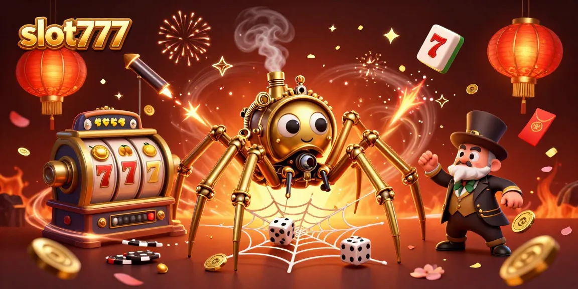 Engage in slot777 excitement with a steampunk spider and dynamic game elements.