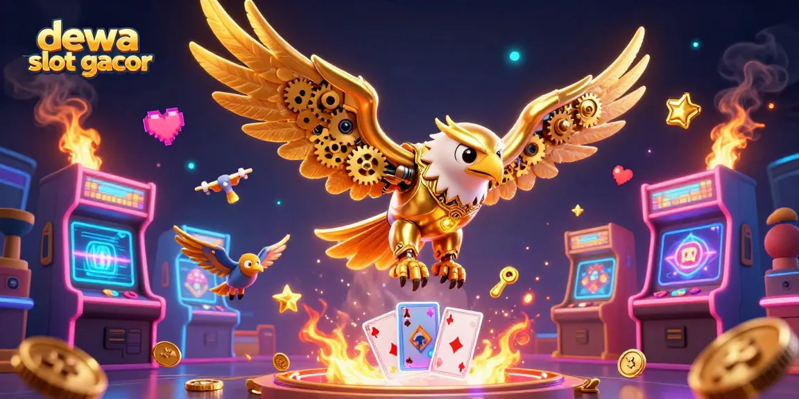 Rasakan sensasi dewa slot gacor saat bermain dengan mesin slot penuh warna dan kartu holografik yang bertebaran.