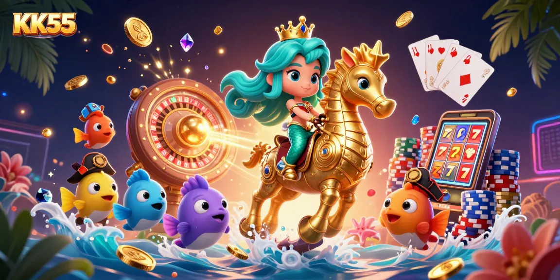 Engage with KK55 for thrilling casino adventures featuring a vibrant mermaid and seahorse!
