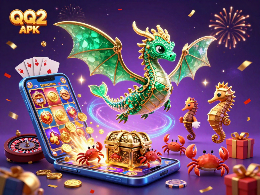 Engage in thrilling gameplay with QQ2 APK featuring vibrant 3D dragon and casino elements.