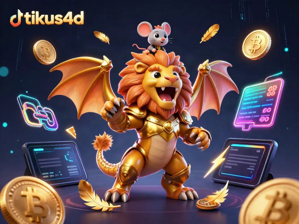 Rasakan pengalaman menggunakan tikus4d dengan ilustrasi simbol keberuntungan dan elemen digital.
