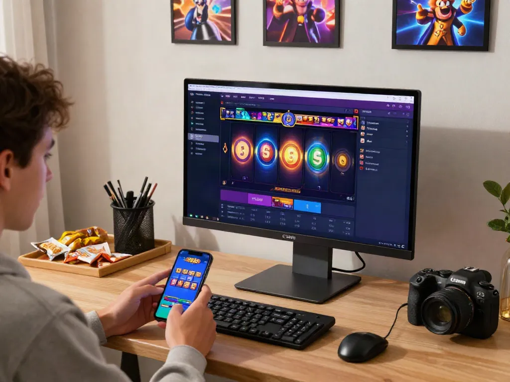 Player enjoying slot88 on desktop and mobile devices in cozy gaming space.