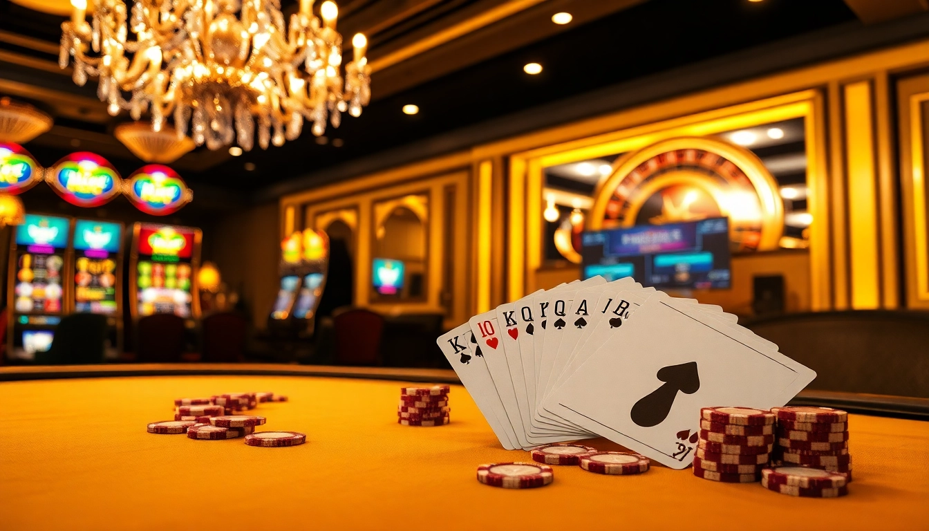 Experience thrilling gameplay at KJC poker tables with elegant cards and vibrant chips.