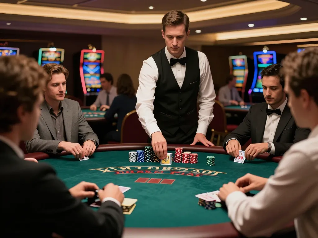 casinoatlas players engaged at a blackjack table, showcasing strategic gameplay and social atmosphere