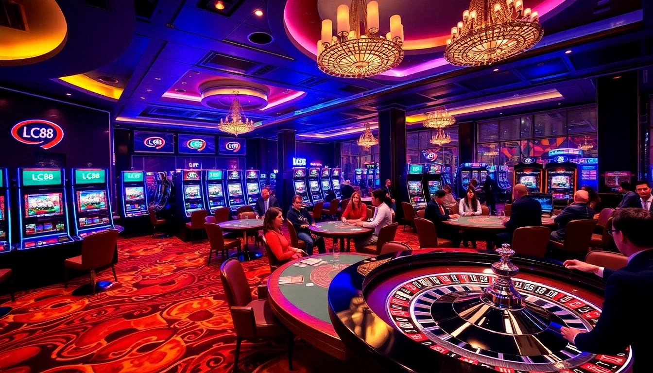 Experience thrilling casino gameplay with LC88 in a vibrant gaming room.