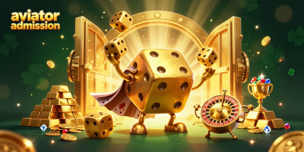 Aviator admission scene with a golden dice golem and treasure elements showcasing exciting casino gameplay.