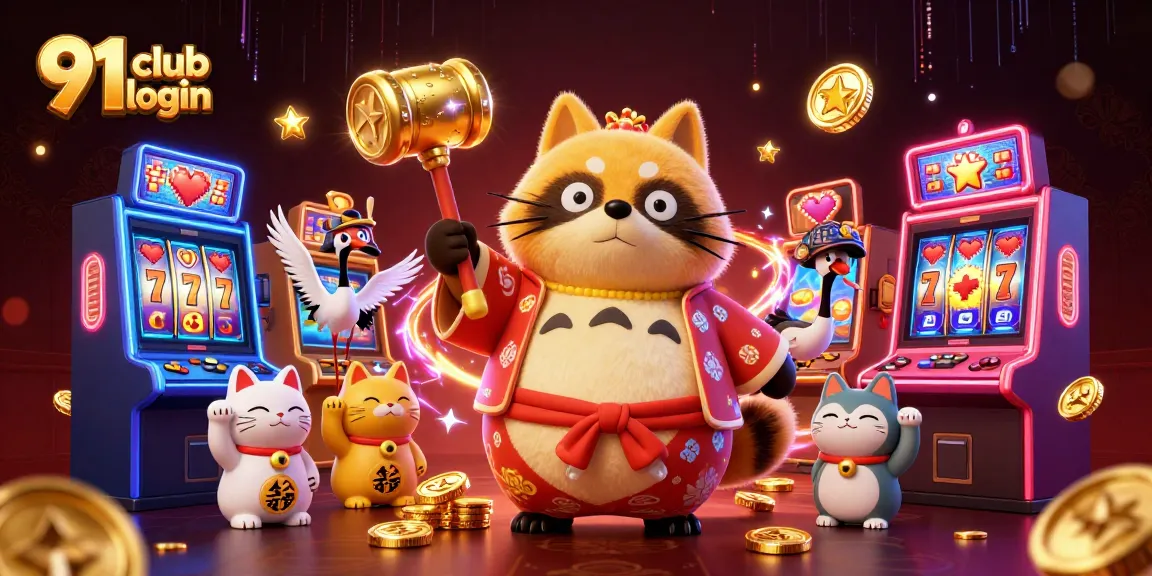 Experience the excitement with the 91 club login in this vibrant casino-themed digital illustration.