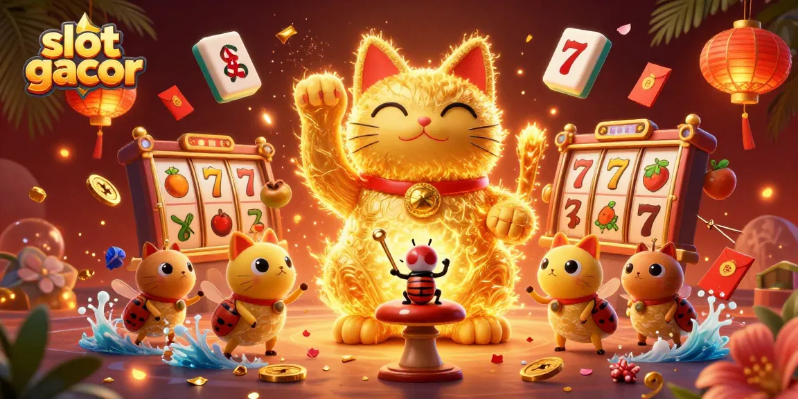 Permainan slot gacor dengan simbol keberuntungan dan elemen kasino yang berkilau.