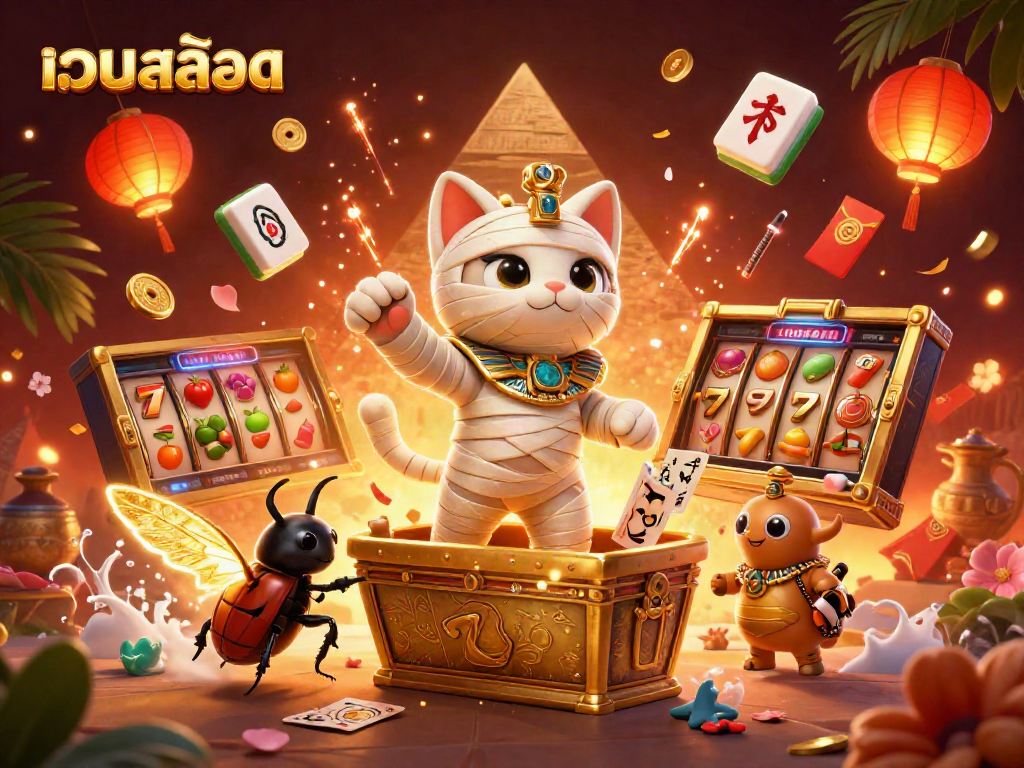 Experience เว็บสล็อต with lively game elements and vibrant characters in a dynamic casino scene.