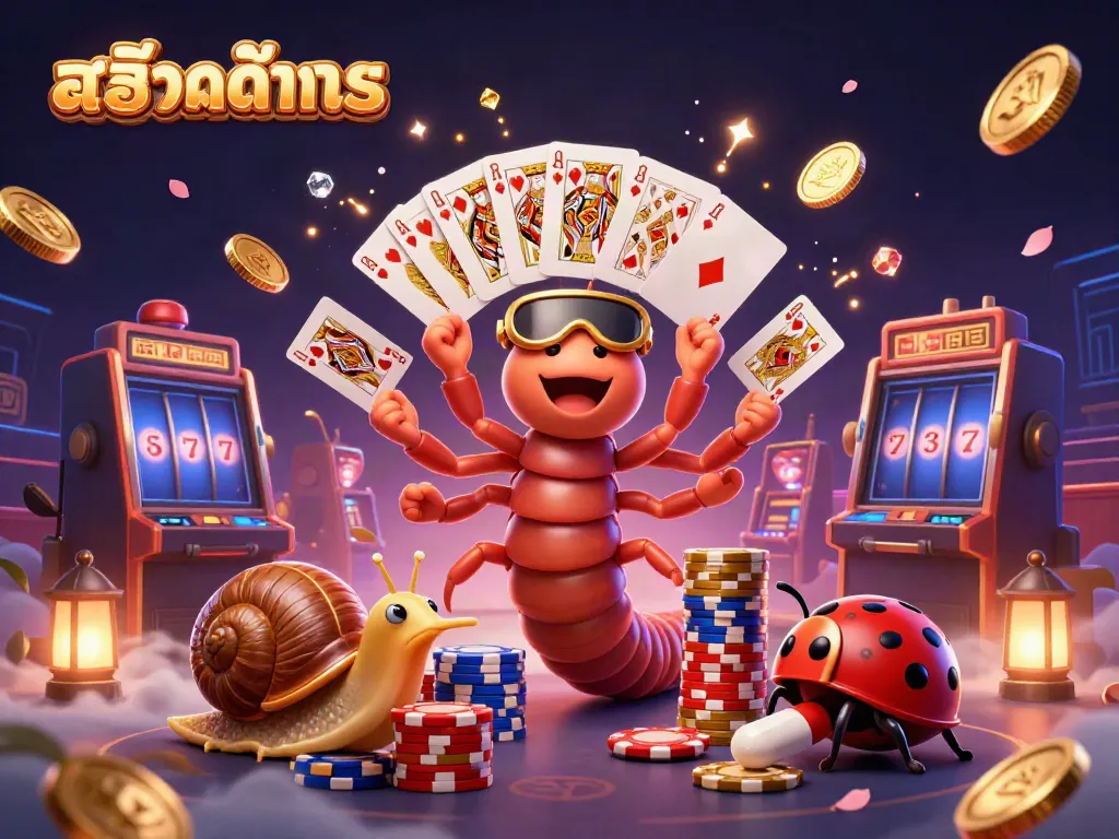 Engage with สล็อตทดลอง through dynamic 3D digital art featuring playful characters and casino elements.
